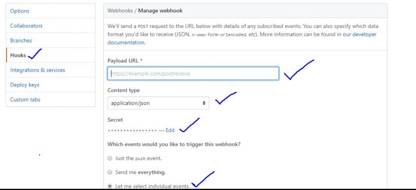 github webook to one branch
